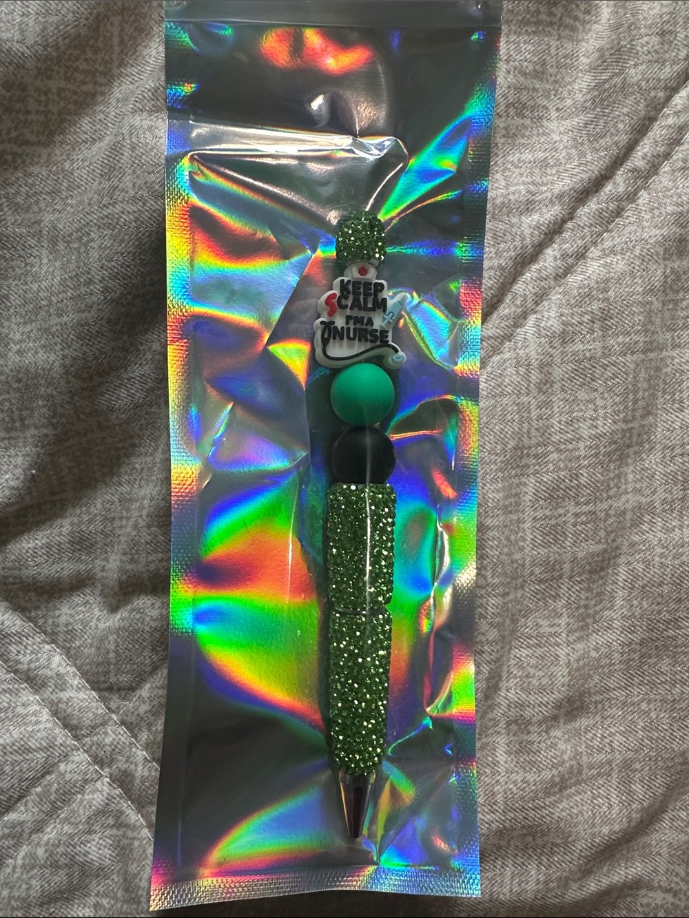 Keep Calm I'm a Nurse Green Glitter Retractable Pen